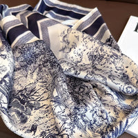 1pcs 70cm Plant-printed Silk Scarf Women Simulated Silk Elegant and Versatile Headwear Bag Clothing and Accessories Square Scarf