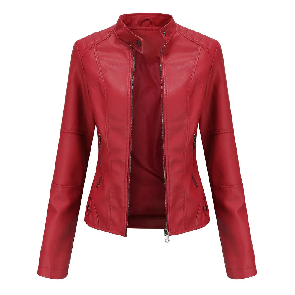 Leather coat  spring women leather jacket slim motorcycle clothing  Zipper fashion jackets and coats black high-quality clothing