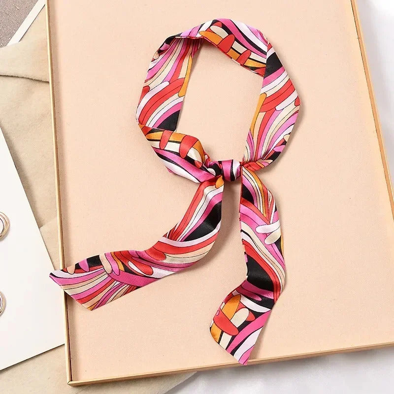 Skinny Silk Scarf Hair Strip Silk Ribbon Small Neck Scarves Bag Handle Ribbon Scarf Kerchief Ladies Ribbon Hair Band Small Scarf