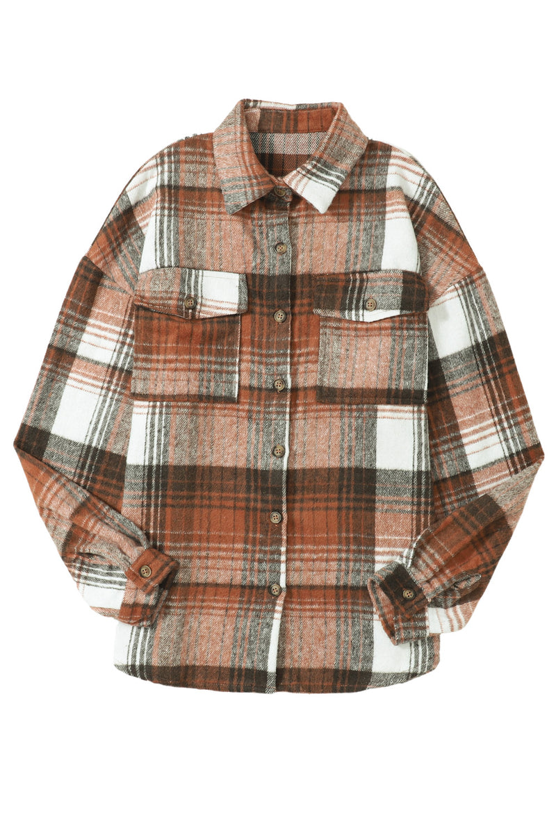 Medium Grey Plaid Flap Pockets Shacket