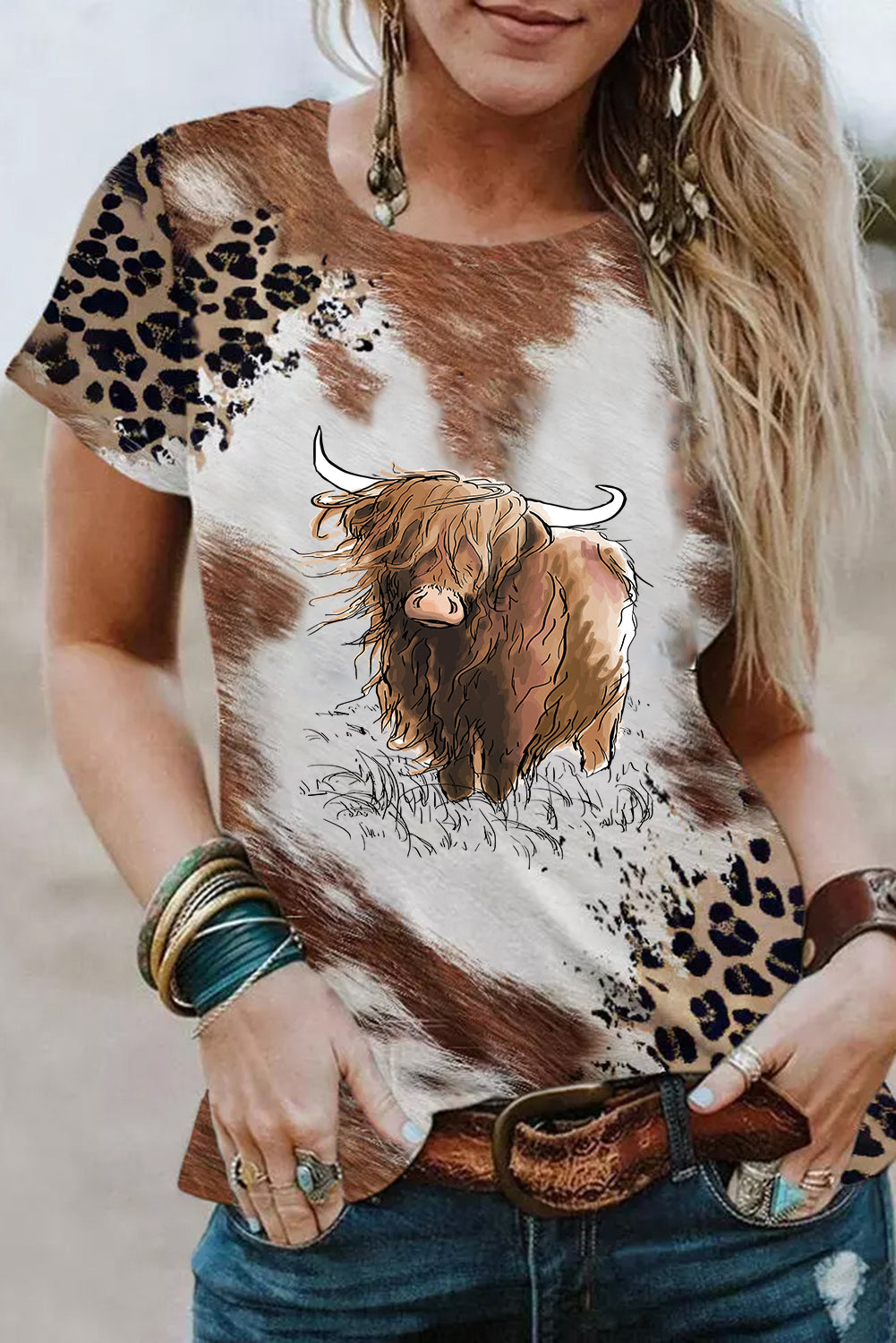 Chestnut Leopard Animal Tie-dye Western Heifer Graphic Tee