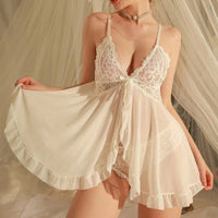 Romantic White Sexy Lingerie Women's Underwear See Through Sleepwear Lace Nightdress And Panty Pijamas Sets Female Sexy Nighty