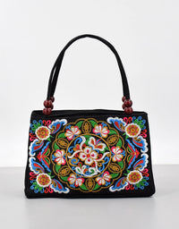 Embroidered Canvas Women's Top Handle Bag: Double Layered with Zippered Compartments, Perfect for Work and Play