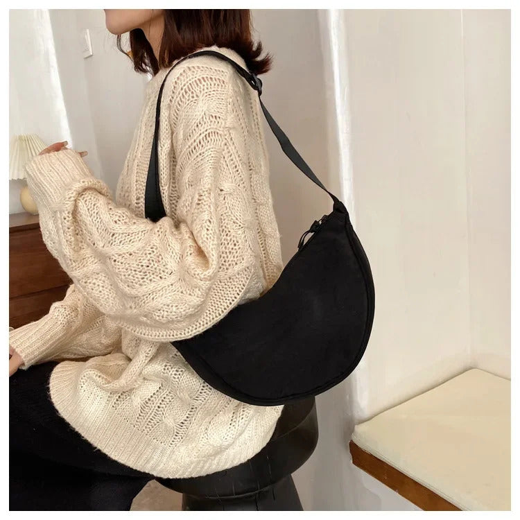 Casual Nylon Hobos Crossbody Bag for Women Shoulder Bag Woman Half Moon Chest Bags Tote Lady Travel Shopper Bag Female Purses