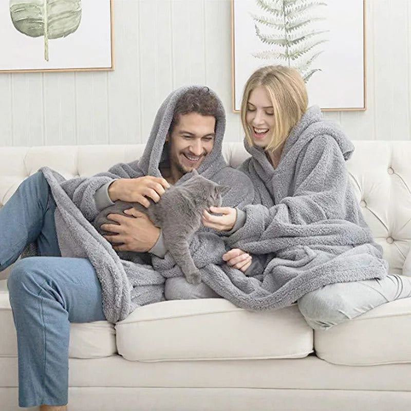 2024 Winter Women Double-faced Fleece Hoodie Blanket Oversize Large Pocket Warm Couple Loose Sweatshirts Women And Men Robe