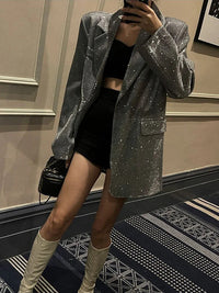 Tossy Sequin Glitter Lapel Suit Outwear For Women Luxury Long Sleeve Fashion Pocket Elegant Sparkle Coat Women's Suit Outwear