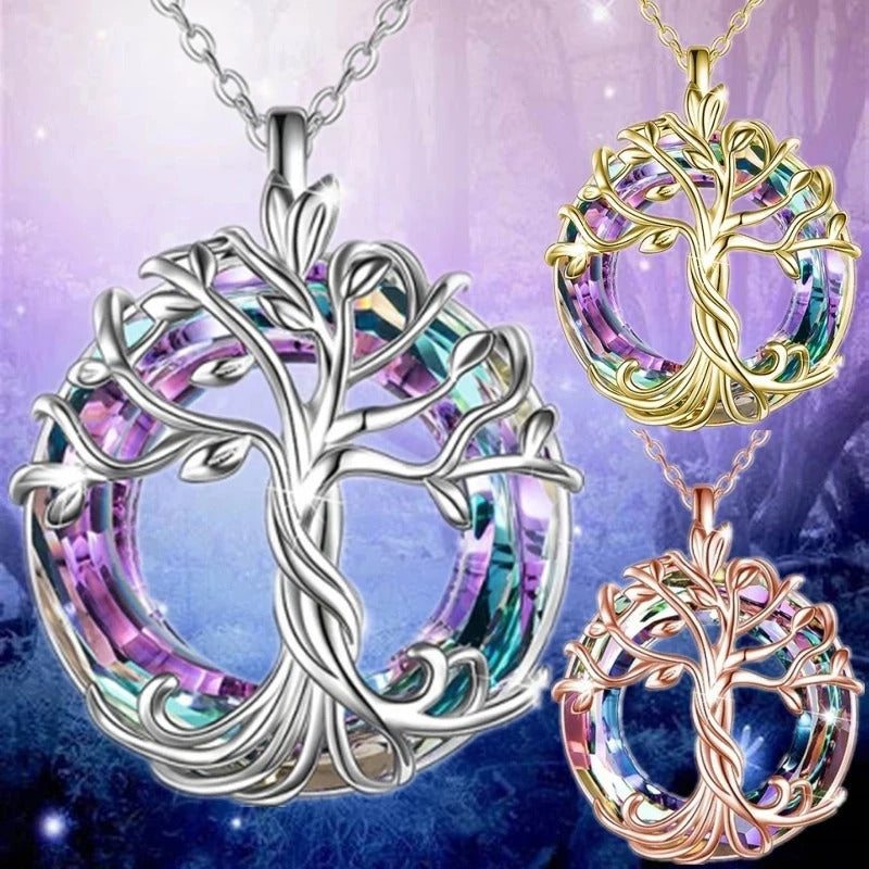 Exquisite Tree Of Life Necklaces Celtic Family Tree Necklace With Circle Crystal Jewelry Gifts For Women Girls Mom Birthday