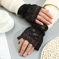 1Pair Spring Autumn Detachable Sleeve Cuffs Lace Cuffs Fake Sleeve Ruffles Elbow Sleeve Sun Protection Gloves Sweater Decorative