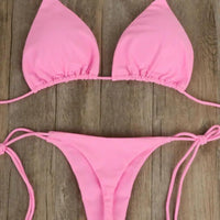 2 Pcs/Set Bikini Set Sexy Bikinis 2024 Solid Color Halter Neck Strap Thong Swimwear Bathing Suit Women Swimsuit Set for Beach