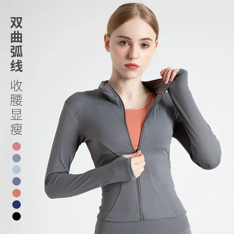 S-3XL Women's Tracksuit Jacket Slim Fit Long Sleeved Fitness Coat Yoga Tops With Thumb Holes Gym Jacket Workout Sweatshirts2024