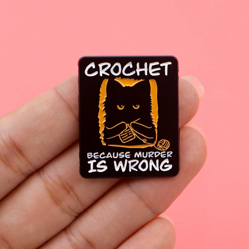 Black Cat Crochet Enamel Pin Funny Brooch Pines Lapel Pins Badge on Backpack Clothing Accessories Animal Jewelry Friends Gifts