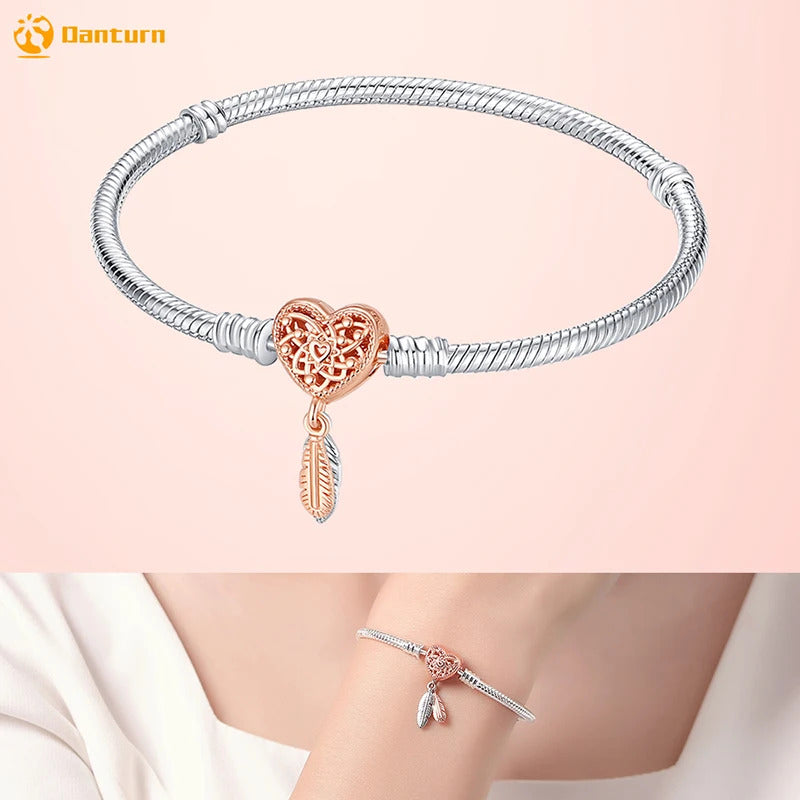 Danturn 925 Sterling Silver Bracelets Gold Heart, Butterfly Crown Women Bangles Luxury Jewelry Anniversary GIft DIY Fashions