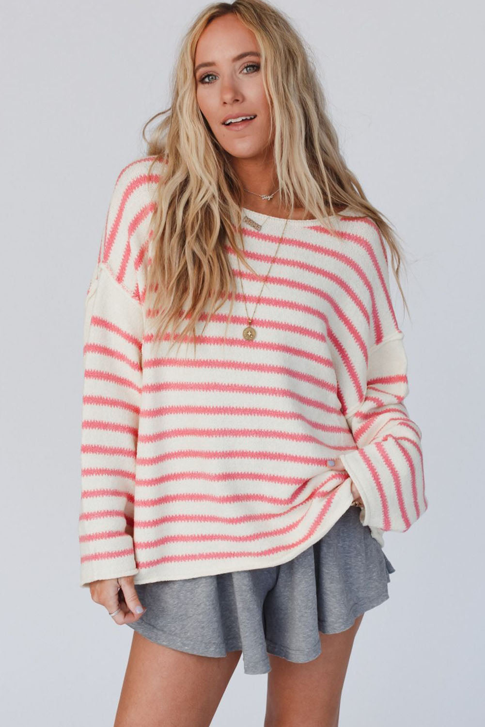 Black Striped Drop Shoulder Oversized Sweater