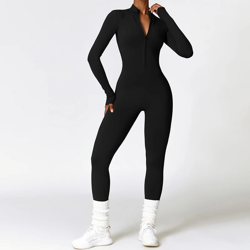 Zipper Sports Jumpsuits Women's Tracksuit One-Piece Fitness Suits Gym Clothing Female Sexy Long Sleeve Workout Overalls