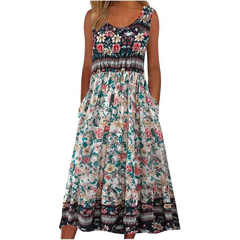 Europe and the United States 2024 spring and summer new print sleeveless pullover dress women casual plus-size dress