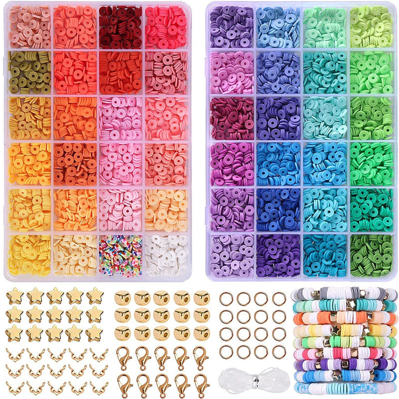 14400/4200/2400pcs Assorted Polymer Clay Beads Kit for DIY Jewelry Making - Handmade Craft for Bracelet, Necklace, Earrings