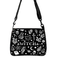 Gothic Cat Printed Shoulder Bag Halloween Fabric Crossbody Bag Versatile Small Square Purse Simple and Stylish Women's Handbag