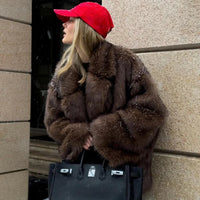 2025 Women Ins Hot Fluffy Fox Fur Jacket Female Oversized Gradient Fur Coat Girls Fashion Autumn Winter Thick Warm Outerwear