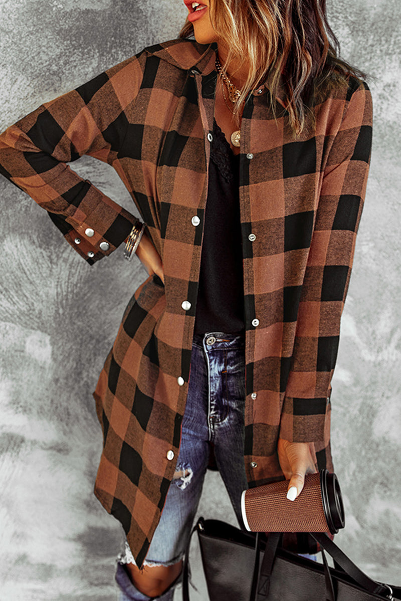 Blue Turn-down Collar Plaid Shirt Jacket