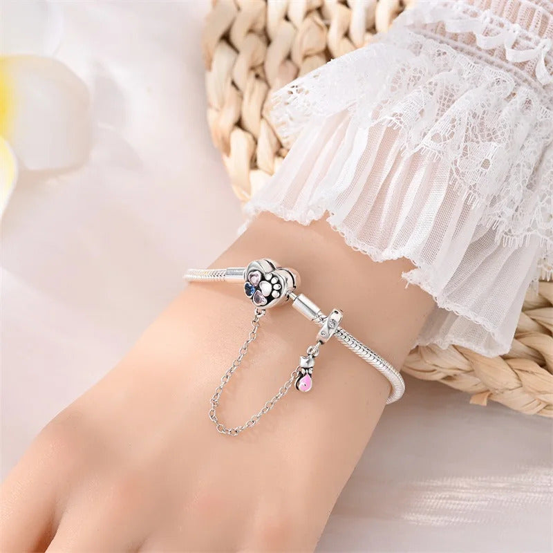 Original Bracelets 925 Silver 17-20CM Heart Safety 3mm Chain Snake Bone Bracelet Fit DIY Charms Bead Birthday Jewelry Gifts