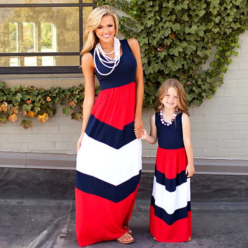 Summer Mommy and Me Family Matching Mother Daughter Dresses Clothes Striped Mom Dress Kids Child Outfits Mum Sister Baby Girl