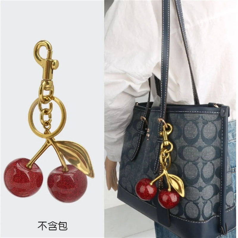 Fashion Delicious Red Cherry Keychain Summer Fruits Cherries Pendant Keyring For Women Men Jewelry Bag Accessories Gift