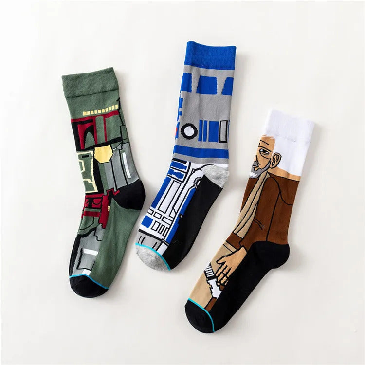 1 Pair Anime Men socks Master Yoda R2-D2 Cosplay Socks Wookiee Jedi Knight Novelty Men's Women's Socks Spring Autumn Winter