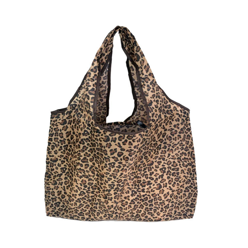 Large Capacity Leopard Print Hand Shopping Bag Women's Daily Folding Handbag