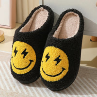 Leopard Print Winter Slippers Women Lightning Smile Face Fluffy Fur Slippers Woman Indoor Anti-slip Furry Couple Cotton Slides