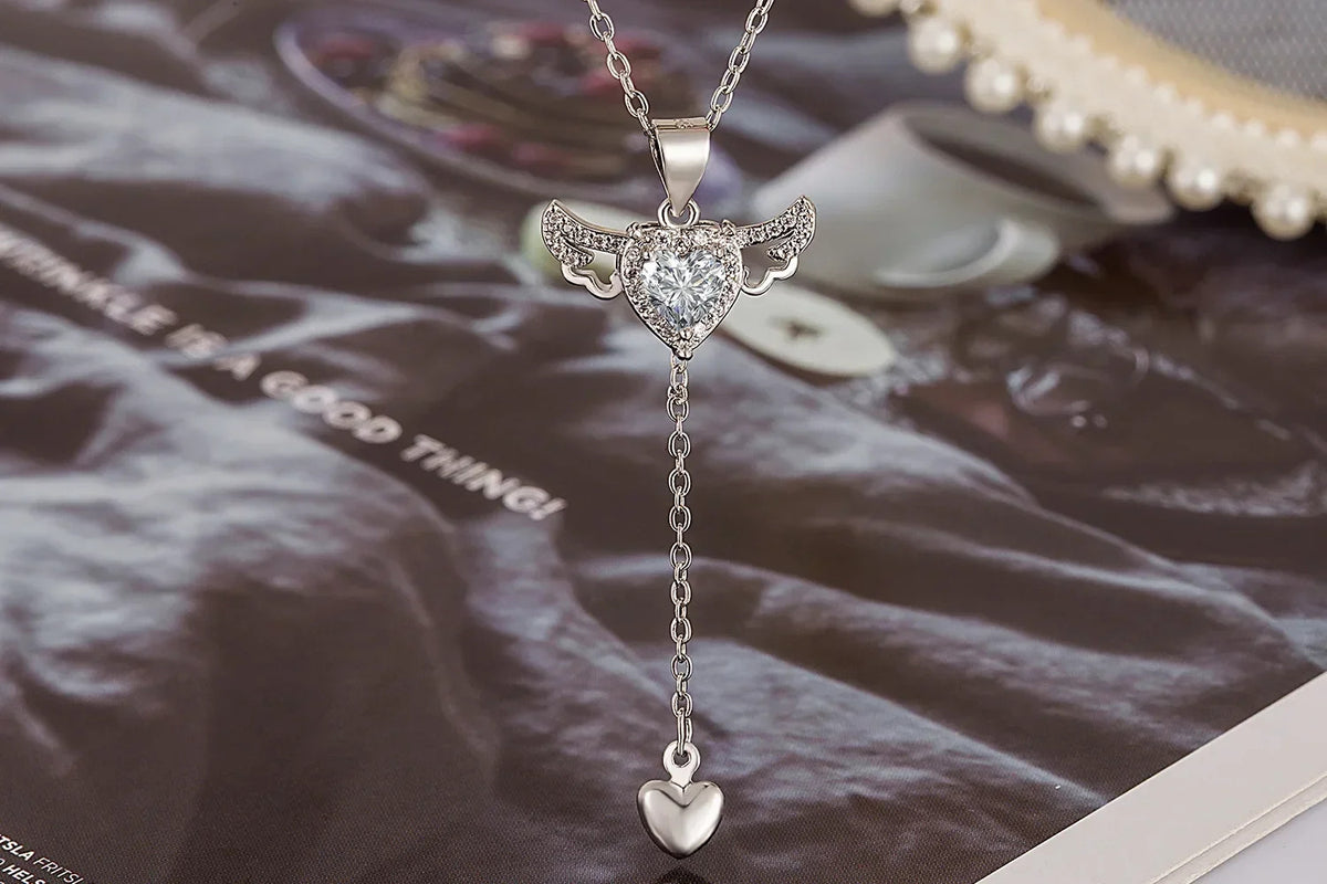 925 Sterling Silver Heart Angel Wings Pendant Choker Necklaces For Women Aesthetic Jewelry Accessories Money Jewellery