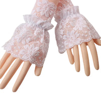 Women Fake Arm Sleeves with Short Tassels White and Black Pleated Cuff Beautiful Lace Accessories Outdoor Embellishments