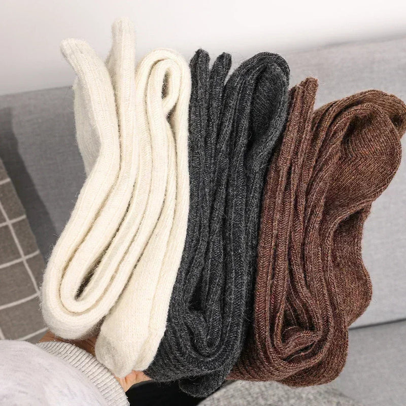 Women Soft Wool Long Socks Autumn Winter Cashmere Solid Knitted Stocking Skinny Casual Knee High Fluffy Warm Thicken Girls Socks