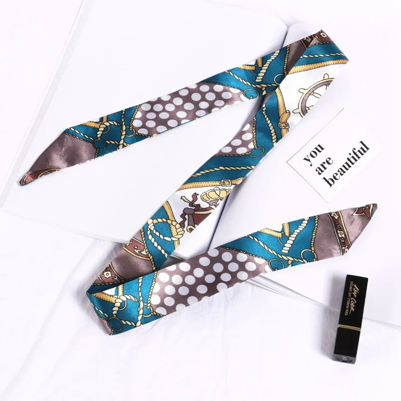 New Print Flower Small Scarf for Women Handle Bag Ribbons Brand Fashion Head Scarf Small Long Skinny Scarves Wholesale Headbands