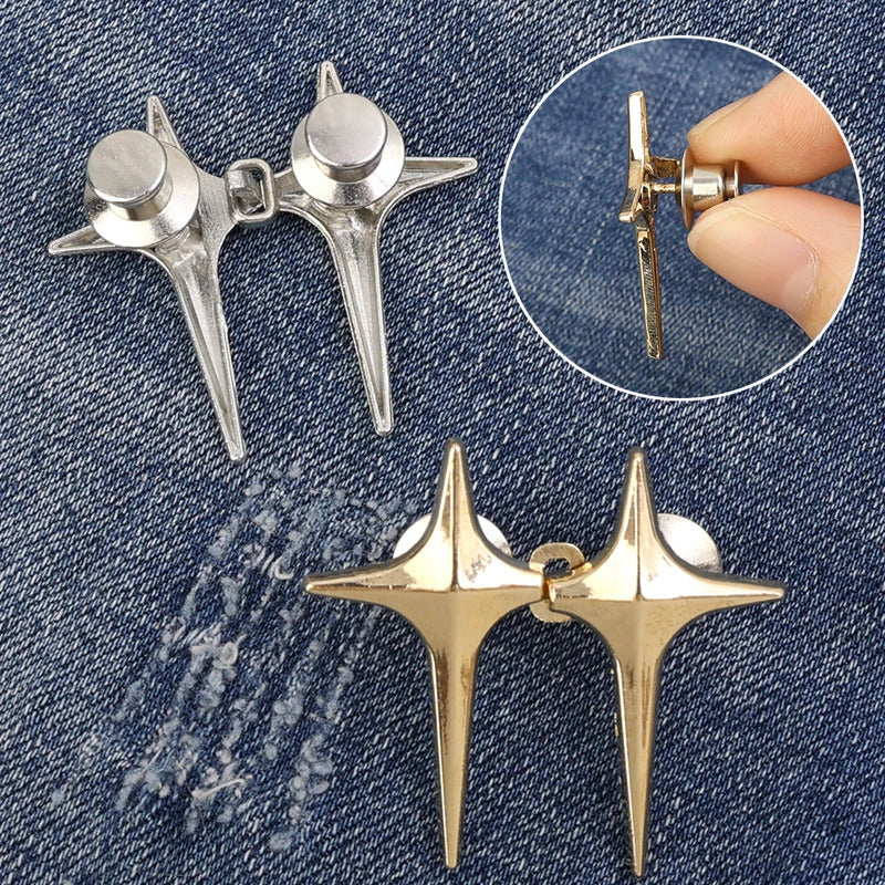 4Set Cross Star Metal Jeans Button Snaps Detachable Pants Clips Buttons Pins DIY Waist Tightener Clothing Buckles Sewing Tools