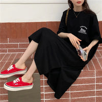 1 Piece plus Size WOMEN'S Loose Split Knee-length T-shirt Dress Casual Simple Fashionable Letter Print Nightgowns