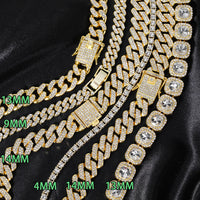 Hip Hop Shiny 15MM Cuban Link Chain Necklace Women Men Silver Color Rhinestone Iced Out Cuban Chain Punk Jewelry Necklace Gift