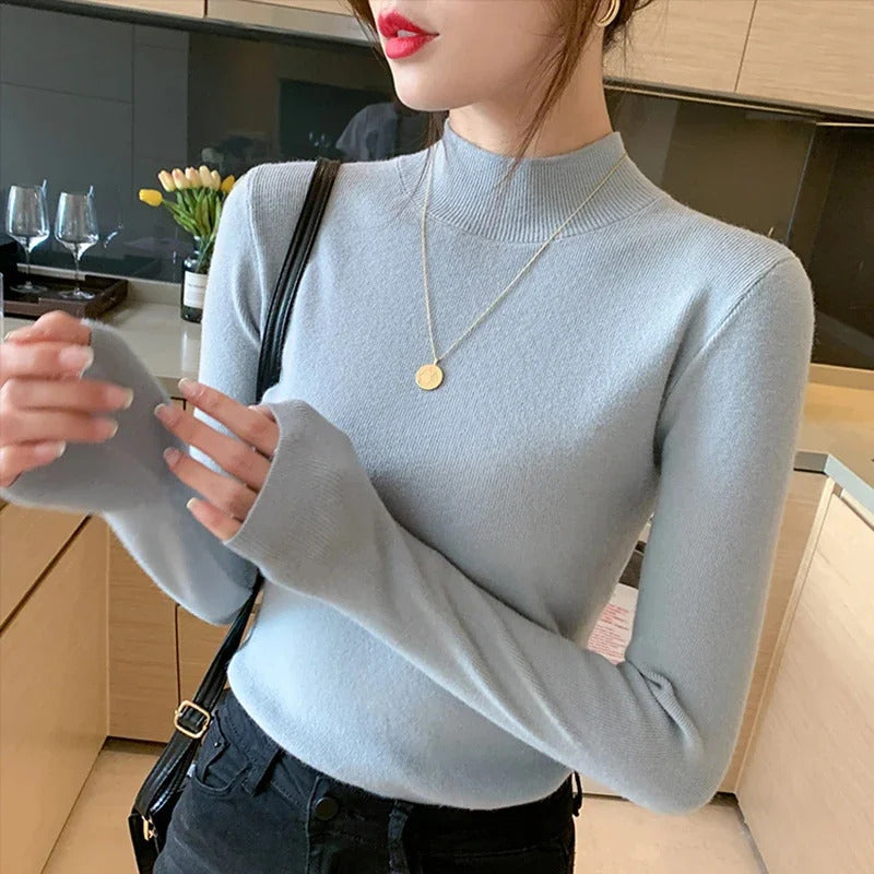 Turtleneck Sweater Women Fashion New Stretch Tops Women Knitted Pullovers Long Sleeve Bottoming Knitted Sweater