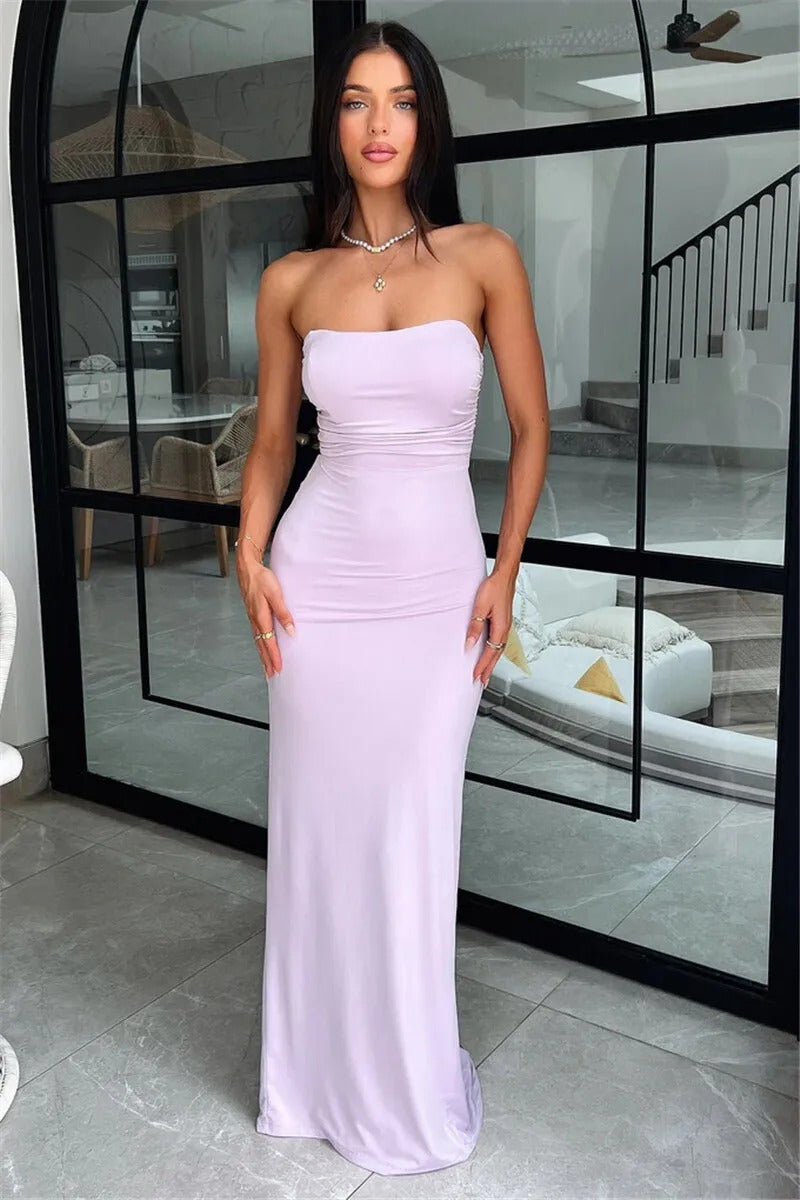 Mozision Strapless Backless Lace-up Maxi Dress For Women Summer New Off-shoulder Sleeveless Bodycon Club Party Long Dress