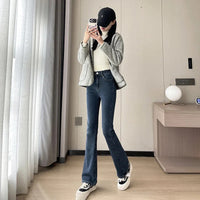 2023 Fashion New Women Warm Plush Flared Jeans Thermal Fleece Loose Denim Pants Female High Waist Urban Straight Flare Trouser