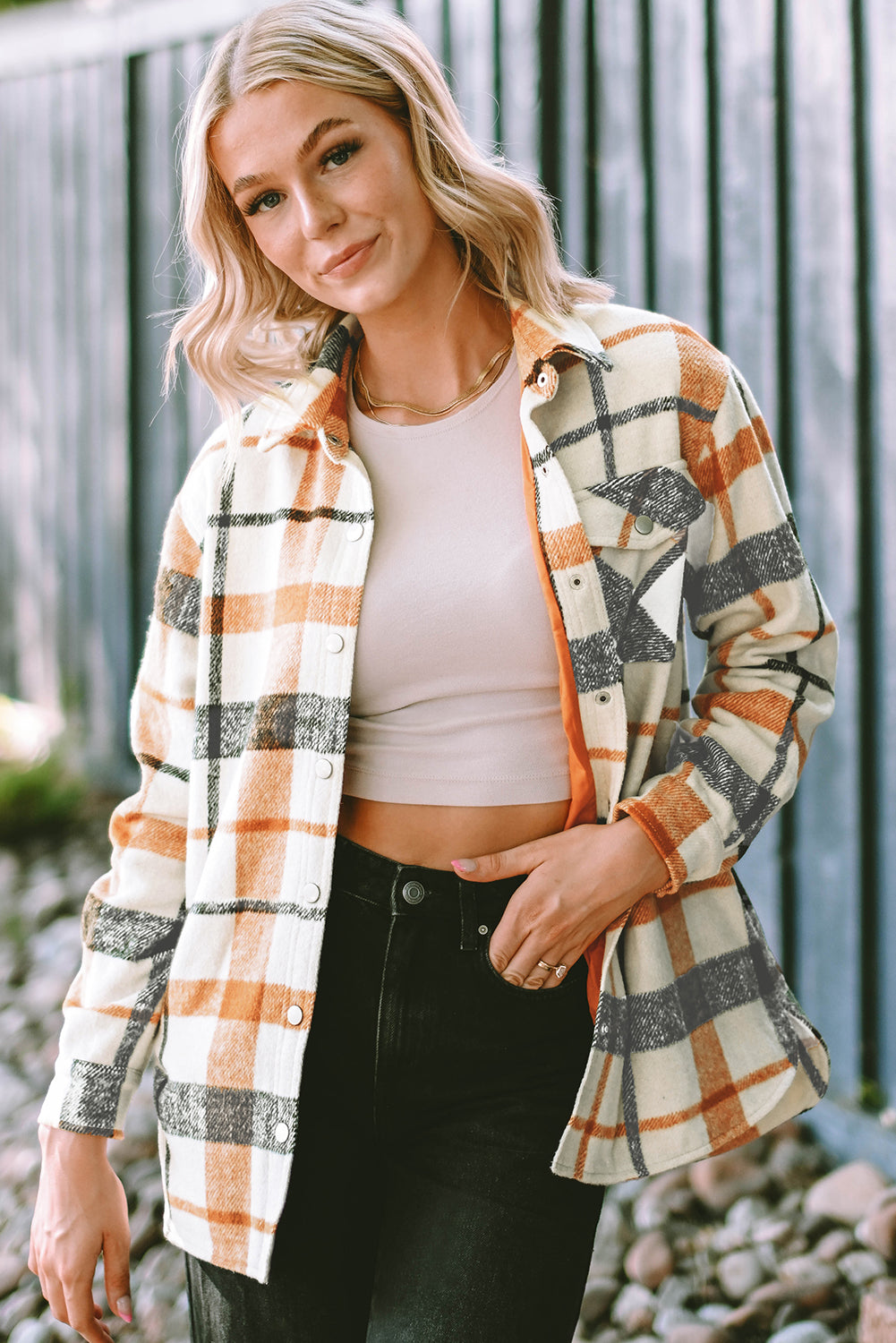 Plaid Print Turn Down Collar Buttoned Shacket