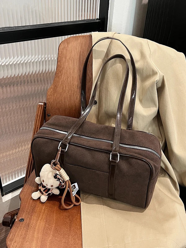 Casual Large Capaci Suede Bag Women 2024 New Autumn and Winter Retro Brown Commuter Shoulder Bag Pillow Bag