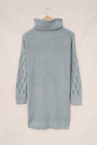 Gray Plain Turtleneck Sweater Dress with Slits