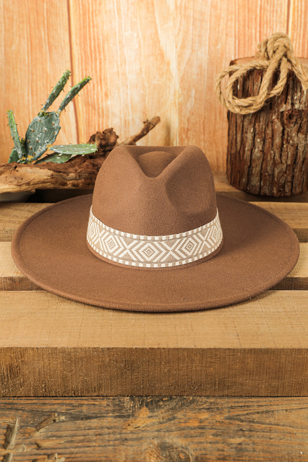 Gray Aztec Embroidery Retro Flat Fedora Hat