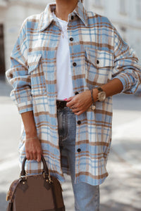 Green Plaid Flap Pocket Long Sleeve Shacket