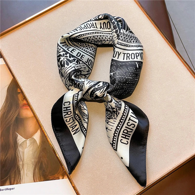 Print 70cm Silk Satin Headkerchief Women Luxury Design Neck Tie Scarf Female Hair Hand Wrist Foulard Shawl Hijab Bandana