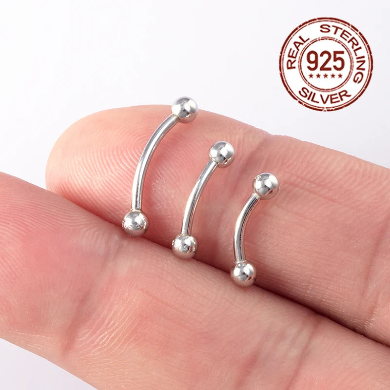 1PC 925 Sterling Silver Curved Barbell Tongue Rings Women 16G Lip Ring Eyebrow Nipple Rook Piercing Jewelry Cartilage Earrings