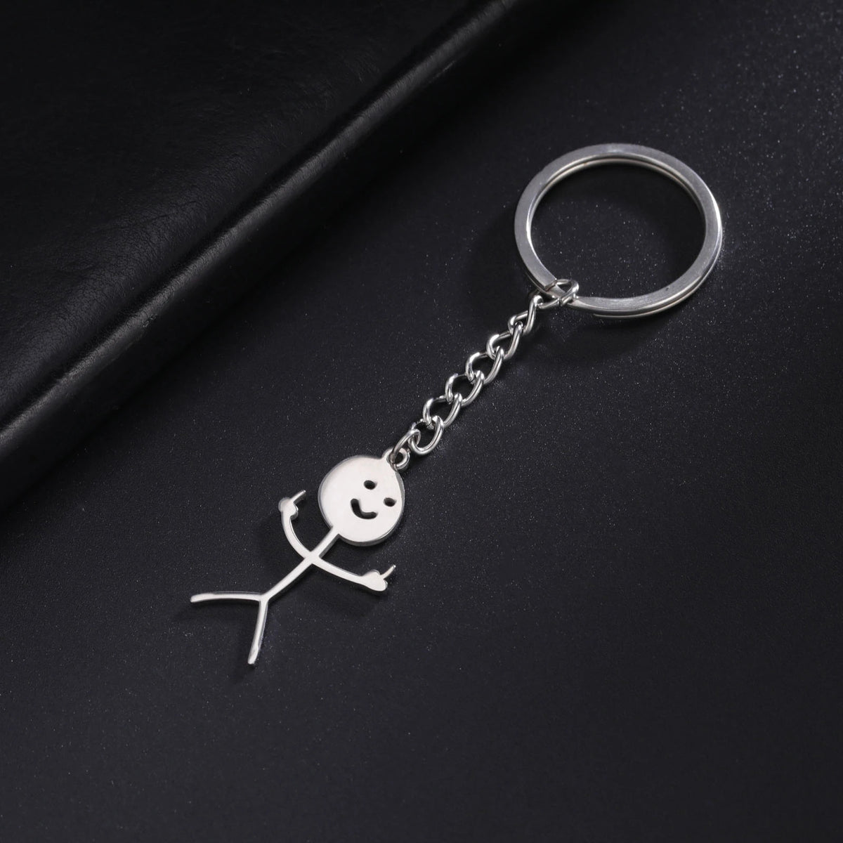 Skyrim Hip Hop Fxck You Funny Doodle Pendant Keychain Holder Stainless Steel Middle Finger Stickman Keyring Car Key Chains Gift