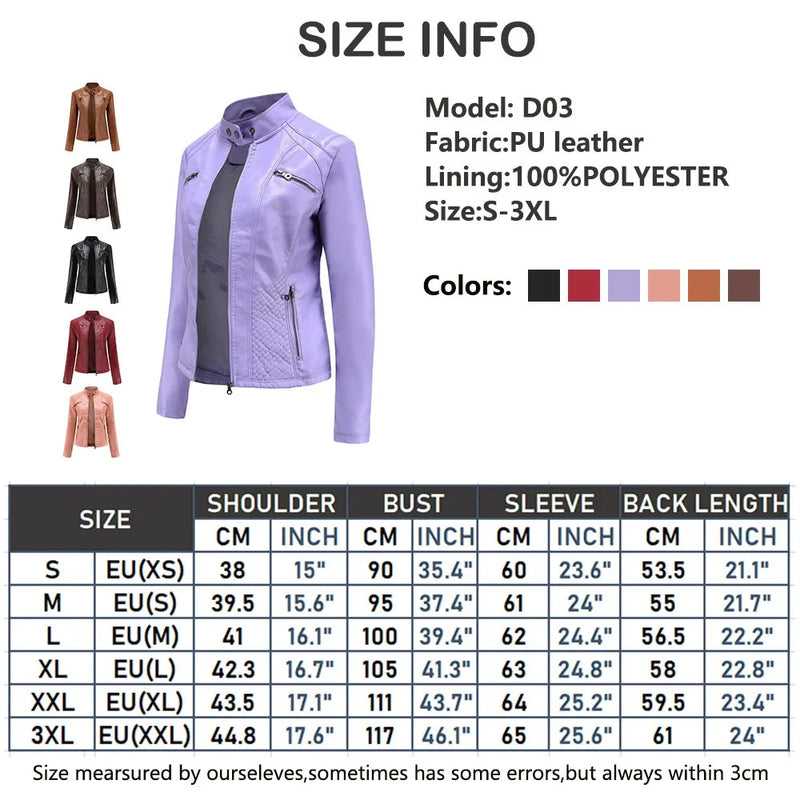 Women's Coat Fashion Trend Simple Autumn Winter Analog Collar Zipper PU Leather Motorcycle Jacket for Women