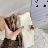 New Middle Tube Mid-Tube Socks Keep Warm Solid Color Snow Boot Socks Heel Furry Label Knitted Ins Women Socks Autumn