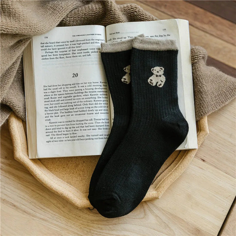 5 Pairs Bear Embroidery Low Cut Ankle Socks, Cute Summer Breathable Sports Socks, Women's Socks